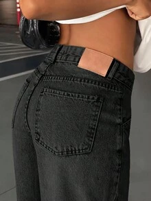 EURMUSE 90'S LOW WAIST BABY BLUE BAGGY LOOSE STRAIGHT LEG JEAN - Dark Grey - View 4