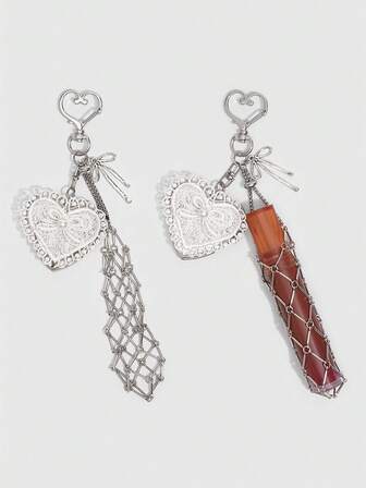 Kawaii 1 Stück modische Y2K-Stil Metall Lippenstift Tasche Anhänger, Stern Dekoration Schlüsselanhänger, mit Edelstahl Kleinspiegel, geeignet für den täglichen Makeup-Gebrauch von Frauen unterwegs