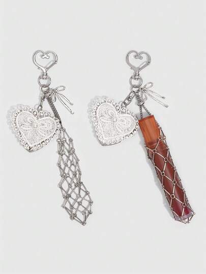 Kawaii 1 Pc Fashionable Y2k Style Metal Lipstick Pouch Pendant, Star Decoration Keychain, With Stainless Steel Small Mirror, Suitable For Women's Daily Makeup Use When Going