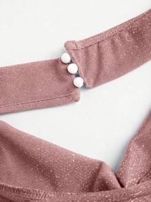 SHEIN PETITE 女士亮片金属针织露背吊带短款背心，性感紧身露背上衣 - 粉色 - 查看 4