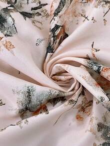 Rometta Plus Size Women Floral Print Belted Pleated Dress Long Sleeve Floral Dress Floral Dress Elegant French Style Dress - Pink - View 10