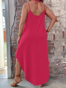 SHEIN LUNE Große Größen einfarbiges Urlaubskleid im Lässig-Stil mit geschwungener Saumkante, Maxikleid für Damen