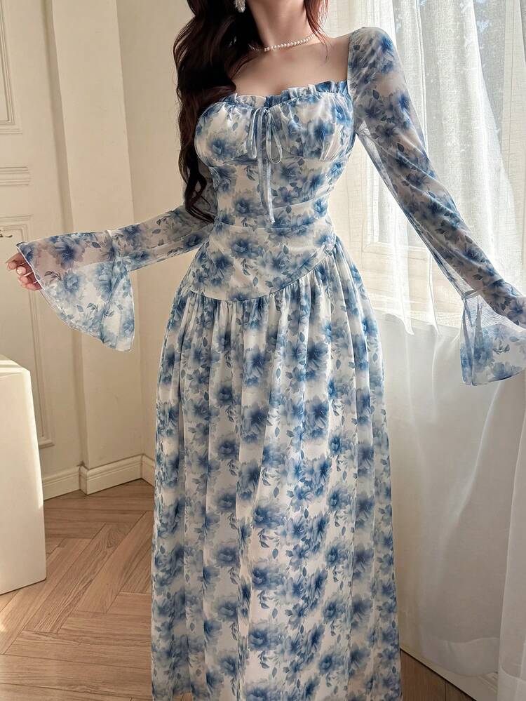 Feyla New Elegant Waist-Cinching Slim Fit Dress, Suitable For Daily Wear, Gatherings, And Vacations - Blue - View 5