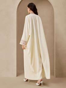 Graceveil 优雅长袖蕾丝拼接系带女式长袍 - 杏色 - 查看 2