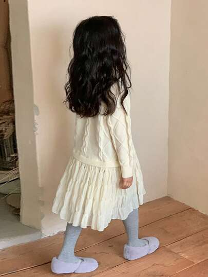 DAZY Đầm len dệt kim xoắn cổ tròn kiểu Hàn Quốc cho bé gái