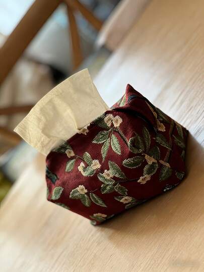 French Country Fabric Tissue Box Linen Cover Luxury Home Decor Car Console Organizer Non Slip Base Floral Embroidery Desktop Essential Gift Ready Packaging