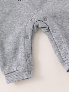 新生女宝宝可爱休闲针织杏色卡通图案长袖连体衣 - 淺灰色 - 查看 3