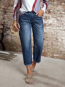 EMERY ROSE 女士休闲日常水洗斜插口袋锥形牛仔裤 - 藍色 - 查看 6