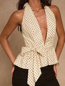 Glamine Áo kiểu không tay cổ chữ V sâu, viền bèo nhún, họa tiết chấm bi, gợi cảm dành cho nữ. - Nhiều màu - Xem 1