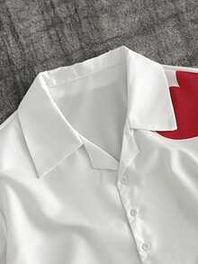 GENTILAND Men's Casual Woven Pocket Letter Embroidered Loose Short Sleeve Shirt Daily Essential Wardrobe Staple Basic Style All-Match Style Go-To Piece Mix-And-Match Item Casual Versatile Style Premium Textured Fabric - White - View 10