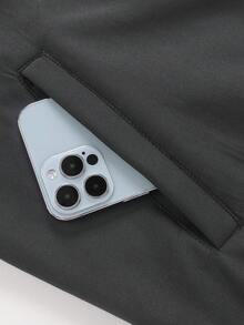 Manfinity Homme 加大码男士纯色棒球领口袋拉链休闲百搭户外长袖外套，秋冬男士冬季外套，男士拉链外套，男士休闲黑色外套 - 深灰色 - 查看 6