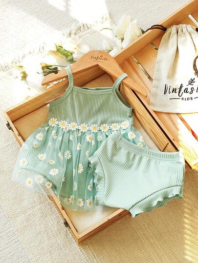 Vintaside Kids Newborn Spring & Summer Sleeveless Fashionable Western-Style Dress Paired With Simple Casual Pants, Suitable For Outdoor, Camping, Vacation And Casual Wear