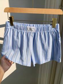 Comfortcana 女士字母条纹休闲宽松短裤 - 藍色 - 查看 7
