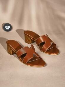 SHUZIA Women's Thick Heel Wide Fit H Band Fashion Slide Sandals - Brown - View 4