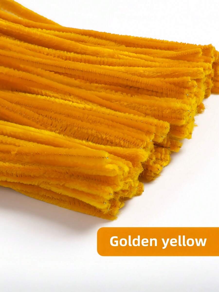 100/200/300/500pcs Golden Yellow Pipe Cleaners Craft Supplies, Multi-Color Chenille Stems, Encrypted Chenille Stems, Soft Twists Stickes, Pipe Cleaners Stems For Art And Craft Projects Creative DIY Decorations - Golden yellow - View 1