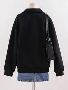 Tween Girl Casual Numeric Print Sweatshirt, Autumn/Winter - Black - View 2