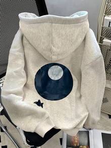 EMERY ROSE Plus Size Women Geometric Print Long Sleeve Pocket Fleece Sweatshirt - Light Grey - View 1