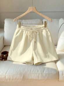 Comfortcana Solid Drawstring Waist Shorts - Khaki - View 1