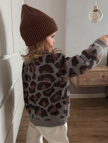 DAZY Young Girls Vintage Leopard Print Cardigan, Autumn/Winter Spring - Brown - View 6