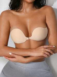 NudeFit 女士纯色隐形舒适粘扣文胸，适合日常穿着 - 杏色 - 查看 8