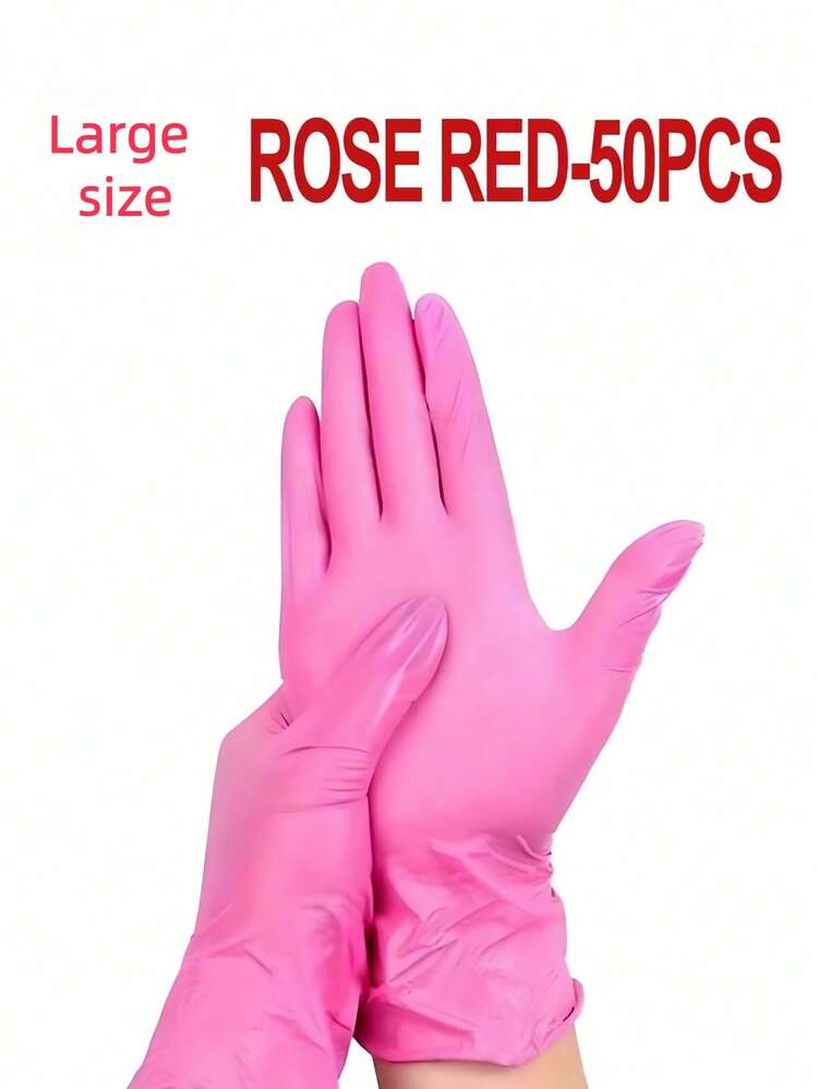 100PCS Powder Free Disposable Rose Red Nitrile Gloves For Kitchen Bathroom Bedroom Hair Salon Tattoo Studio Multi Purpose Use - Hot Pink - View 10