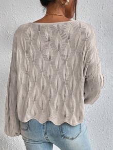 SHEIN Cottnline 素色V領燈籠袖套頭毛衣 - 灰色 - 查看 4