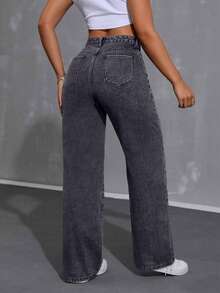 Brillos mezclilla Jeans wide leg mujer Pantalones de mujer pantalones vaqueros pantalones anchos ropa vaquera mujer pantalones de mezclilla mujer pantalones baggy para mujer baggy jeans mujer - Gris - Ver 3