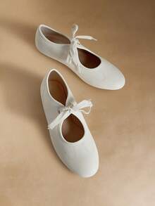 Rosivie Zapatos planos versátiles y casuales con cordones para uso diario de las mujeres - Blanco - Ver 3