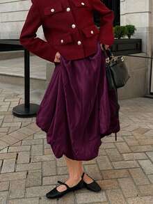 Serisse Chân váy nữ màu trơn, viền bèo nhún, thời trang, đa năng, thích hợp cho kỳ nghỉ. - Màu tím - Xem 6