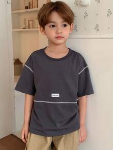 DAZY Young Boy Summer Casual Contrast Stitching Short Sleeve T-Shirt Spring - Grey - View 6