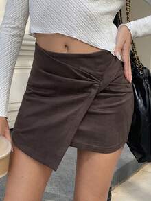Chiquease Asymmetric Twist Strap Mini Skirt - Brown - View 1