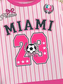 SHEIN 2pcs/Set Young Girl Light Pink Clothes,Autumn Back-To-School Miami Numeric 23 Stripe Sweatshirt And Leggings,Soccer Jersey Style Career Day Outfit - Multicolor - View 6
