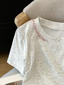 Resyla Women's Casual Bow Print Short Sleeve T-Shirt, Summer - Grey - View 5