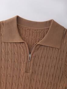 Franclia 女士翻领拉链半开襟休闲百搭通勤针织短袖上衣，秋冬款