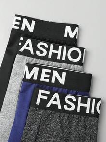 Manfinity Underwear&Sleepwear Basics 4pcs/Set Men's Letter Waistband Casual Comfortable Boxer Briefs - Multicolor - View 3