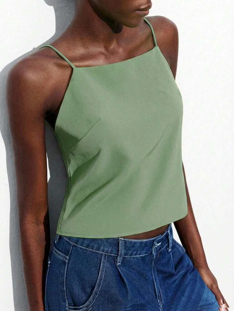 SHEIN Maija Canotta con spalline a spaghetti regolabili e laccio, elegante per carnevale, festa, San Valentino, ritorno a scuola, festival musicale, occasioni formali, pendolarismo urbano, luogo di lavoro, San Patrizio, Pasqua, vacanze estive, spiaggia, vacanze, uscite, laurea, casual per donna