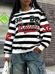 Rovax 女士休闲印花圆领卫衣 - 黑與白 - 查看 4