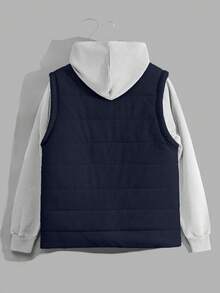 Men High Quality Jersey Sleeves Zip Up Regular Winter Coat - Navy Blue - View 2
