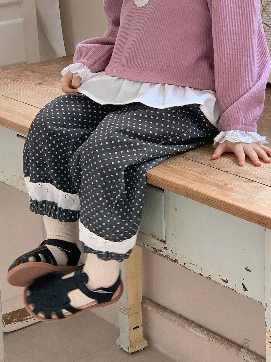 Dazy Kids 女童波点休闲宽松下装，百搭日系风格 - 藍色 - 查看 1