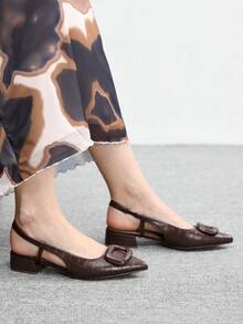 CUCCOO BIZCHIC Giày bệt hở lưng màu trơn tối giản dành cho nữ, đi làm và thường ngày - Cà phê nâu - Xem 5