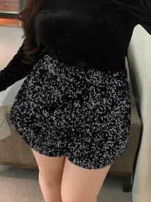 Dazy Plus Plus Size Elastic Waist Loose Sequin Shorts, All Season New Years Women Carnival - Black - View 3