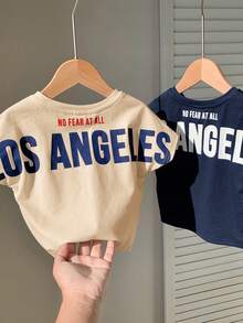 SHEIN 2 pièces/set T-shirt à manches courtes pour bébé garçon, mignon et polyvalent, tricot, graphique de grande lettre, couleur unie, style décontracté, été