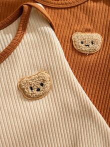 Souflis Souflis Bộ 2 món/Bộ đồ liền thân dệt kim dài tay họa tiết gấu dễ thương phong cách Pháp cổ điển, thích hợp mặc ở nhà, chơi và nhiều dịp khác nhau, dành cho bé trai - Nhiều màu - Xem 5