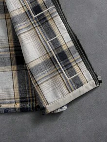 PAVTROS 男士加大码衬衫，年轻街头风，做旧格纹面料长袖 - 藏蓝色 - 查看 3