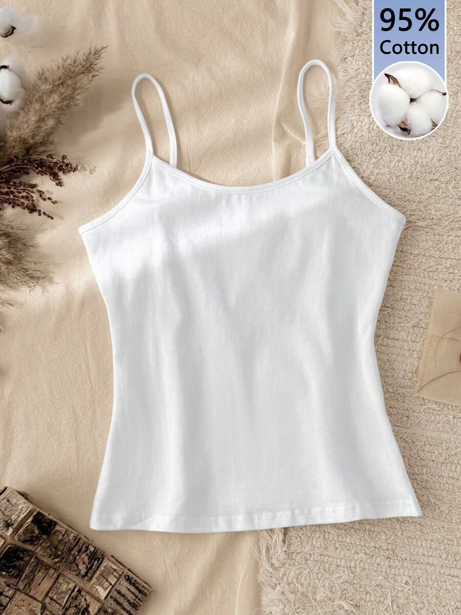 Tseoso 95% Cotton, Casual Slim-Fit Women's Camisole Tops, Can Be Worn All Year Round,Summer, Cute, Vintage, Cute Summer Tops, Softgirl, Home, Back To School, Fall Women Clothes, Versatile, Sports, Club, - White - View 1