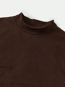 Serisse Kids 少女休闲基础款简约舒适高弹力抓绒立领不对称褶皱修身上衣和宽松阔腿裤两件套，返校季，适合日常外出穿着 - 棕色 - 查看 9