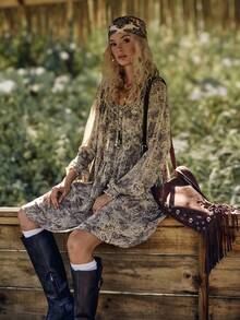 SHEIN Unity Women's Floral Print Loose Fit Ruffle Hem Midi Dress, Early Spring - Multicolor - View 5