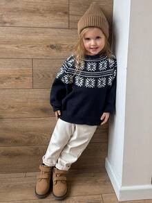 DAZY Young Girls Round Neck Christmas Vibe Korean Style Long Sleeve Sweater, Autumn/Winter - Blue - View 3