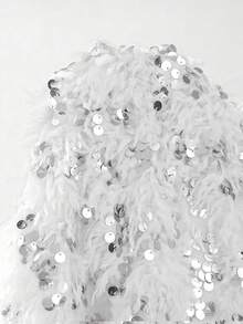 Elyressa 1件装 时尚蓬松亮片欧式宽松圆领套头毛衣，短款柔软舒适优雅女士冬季毛衣 - 白色 - 查看 5