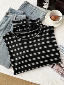Comfortcana Plus Striped Drop Shoulder Tee - Black - View 5